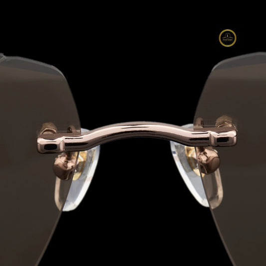Rectangular Rimless Sunglasses with Crystal-Cut Smoke Lenses
