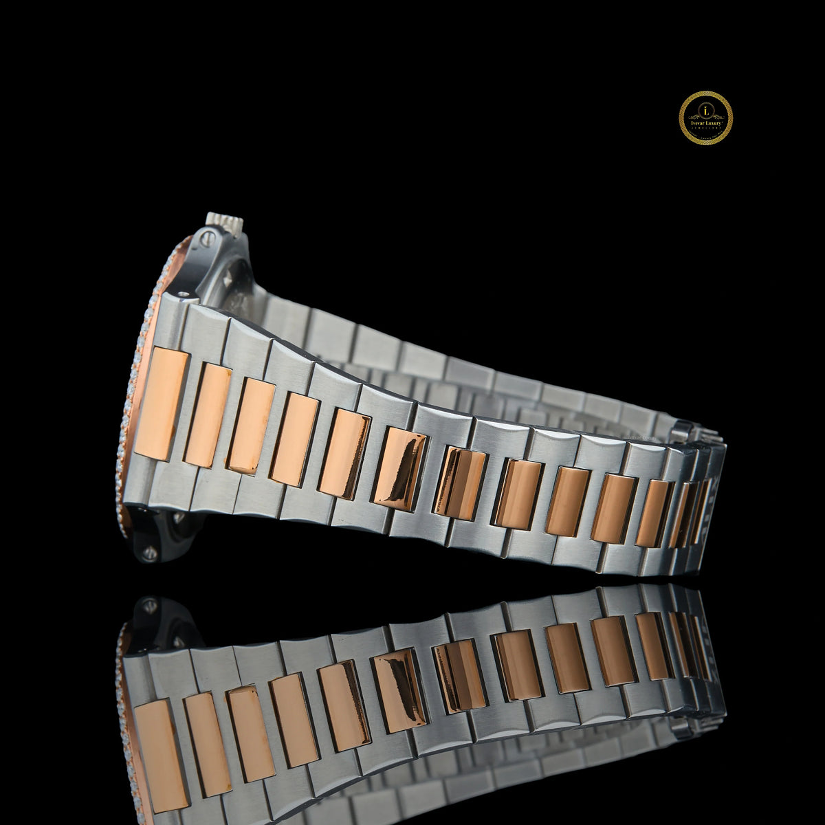 Two-Tone Diamond Bezel Black Dial Sports Watch - View 3