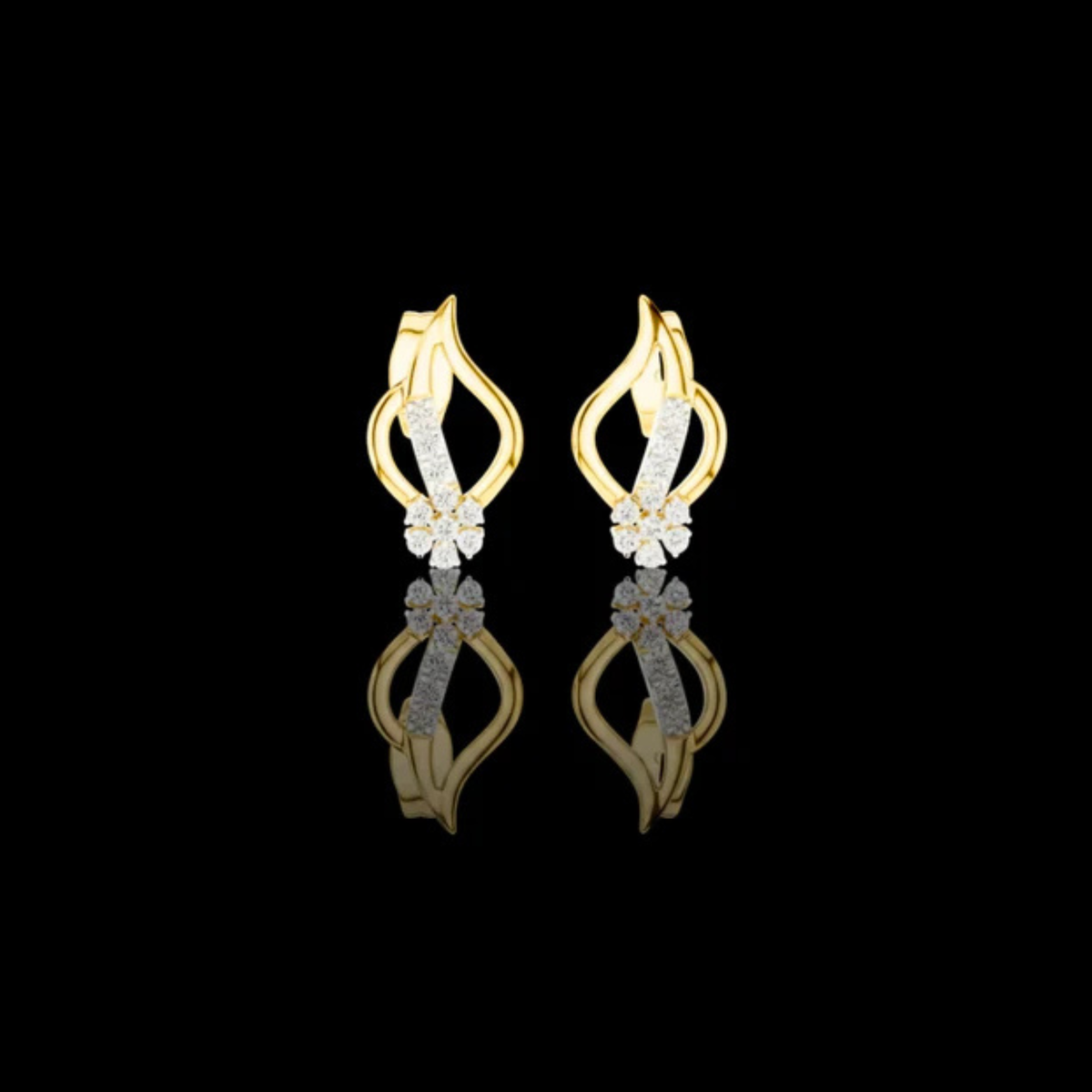 Imperial Flame Curve Round Moissanite Diamond Cluster Earrings with Flowing Open Silhouette