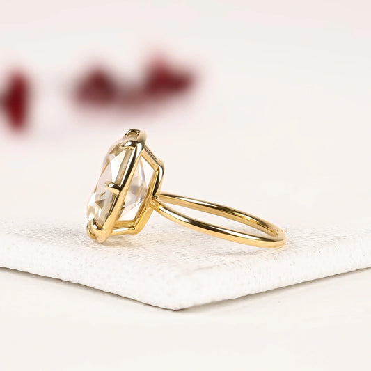 Cushion Cut Solitaire Lab Diamond Engagement Ring in Yellow Gold with Classic Seven Prong Setting - View 2