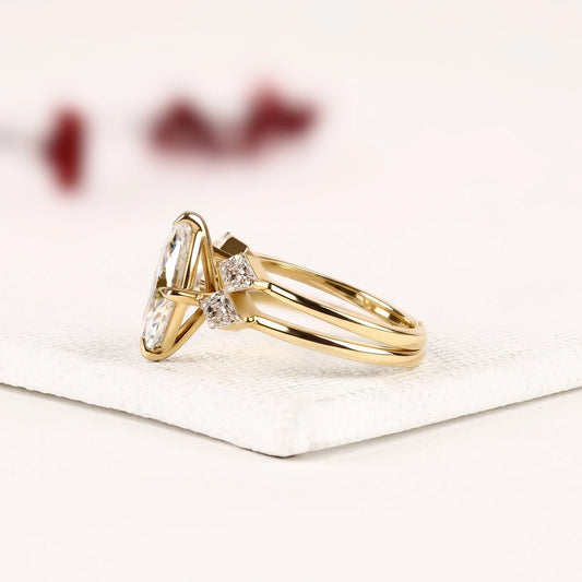 Marquise Cut Side Moissanite Diamond Bridal Set Ring With Open Gap Band - View 2