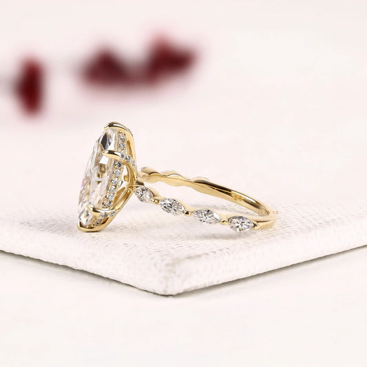 Marquise Cut Moissanite Diamond Engagement Ring With Half Band - View 2