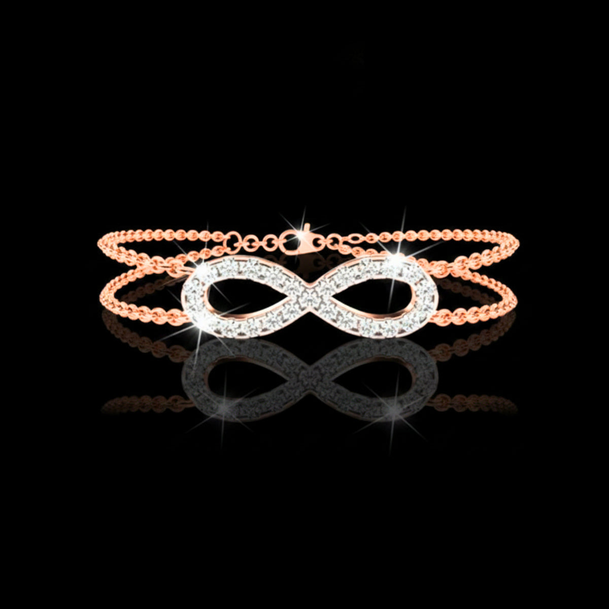 Round Cut Moissanite Diamond Double Chain Infinity Bracelet