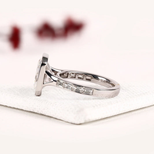 Radiant Cut Lab Diamond Engagement Ring with Baguette Side Diamonds - View 2