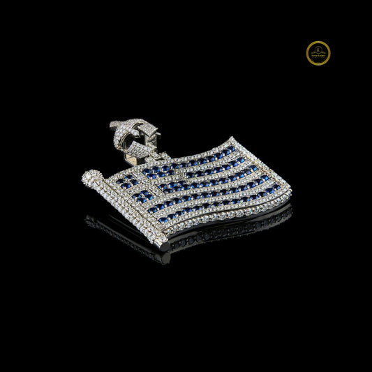 Luxury Lab Diamond Spartan Helmet American Flag Pendant with Blue Stones Hip Hop Jewelry Design By Ivevar