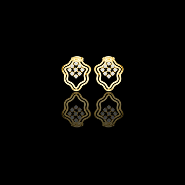 Moroccan Lattice Round Brilliant Cut Moissanite Diamond Stud Earrings Scalloped Openwork
