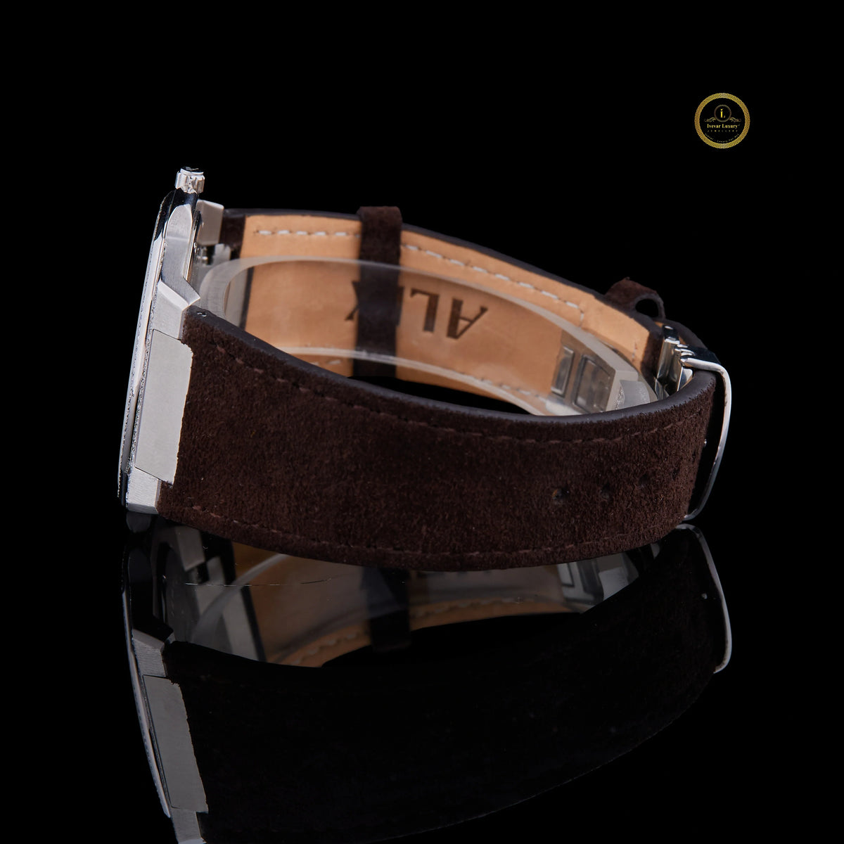 Luxury Silver Crystal Bezel Diamond Brown Strap Watch - View 3