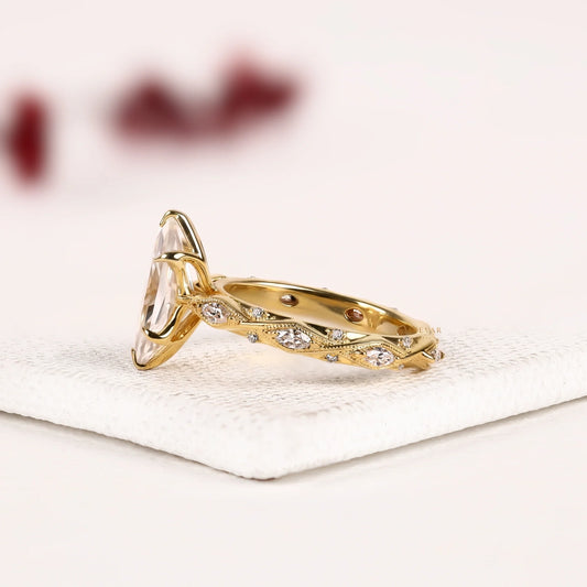 Marquise Cut Lab Diamond Vintage Inspired Filigree Ring - View 2