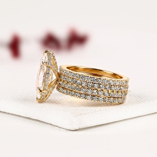 Marquise Cut Lab Diamond Bridal Set with Three Pave Full Eternity Band - View 2