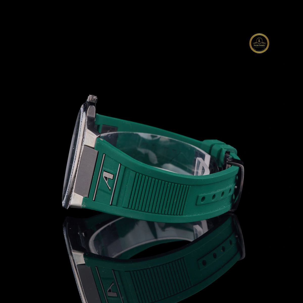 Rose Gold Diamond Bezel Green Strep Watch - View 3