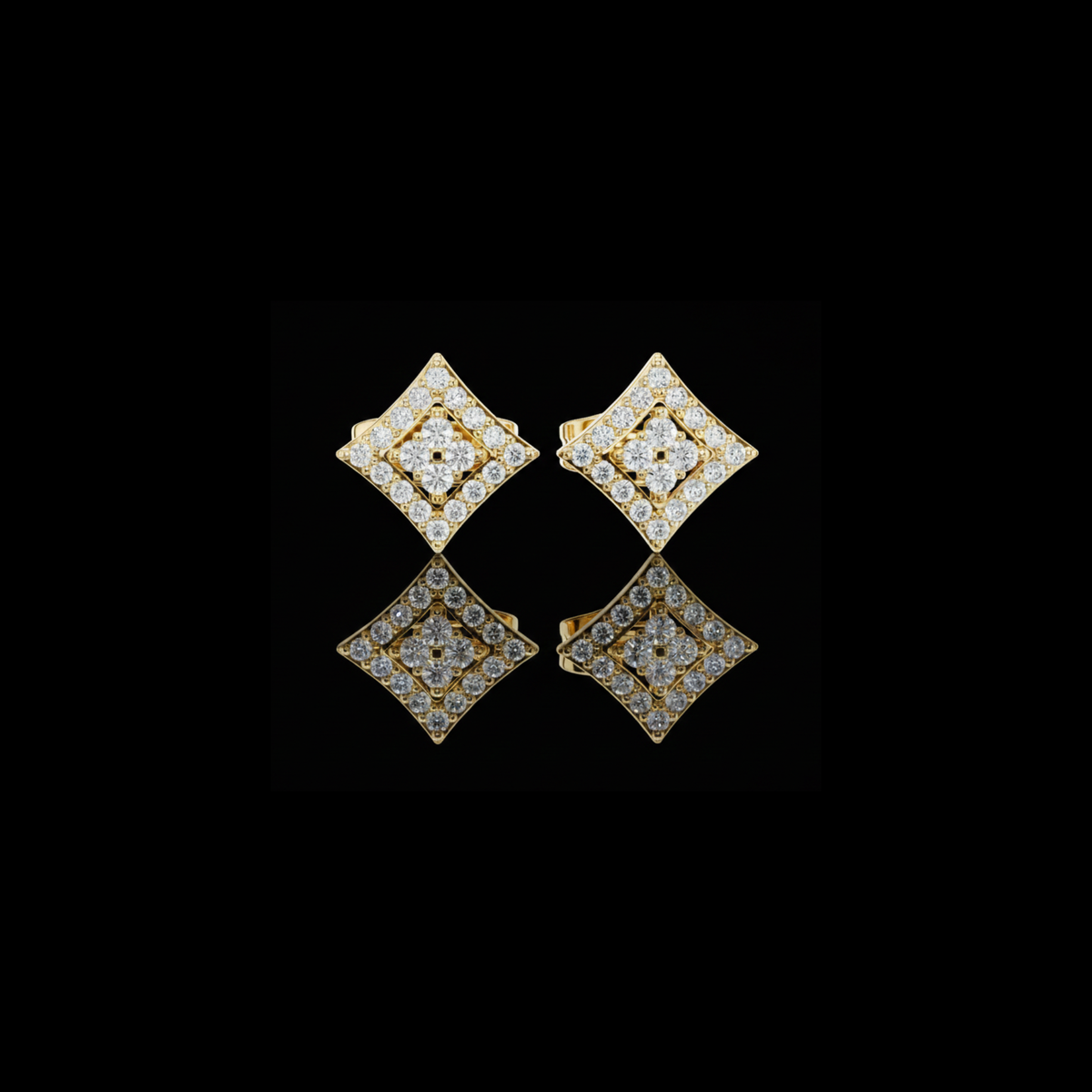 Luxurious Square Round Moissanite Diamond Stud Earrings with Multi Stone Brilliance