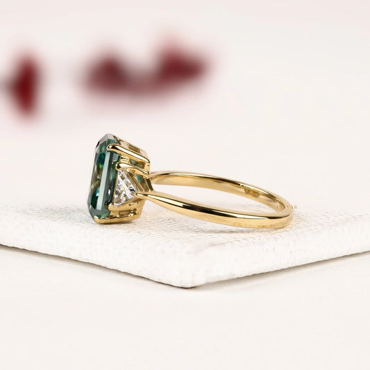 Radiant Green Cut Moissanite Diamond Three Stone Engagement Ring - View 2