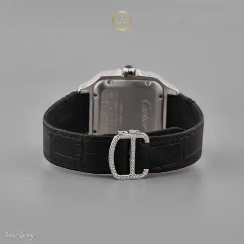 Cartier watch with black leather strap and silver buckle 