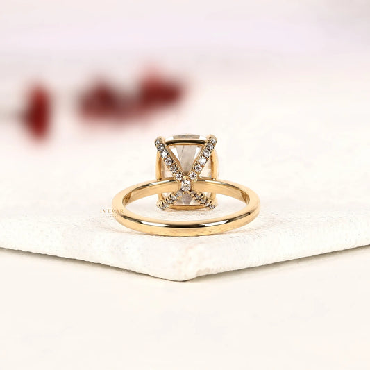 Cushion Cut Lab Diamond Solitaire Hidden Halo Ring - View 2