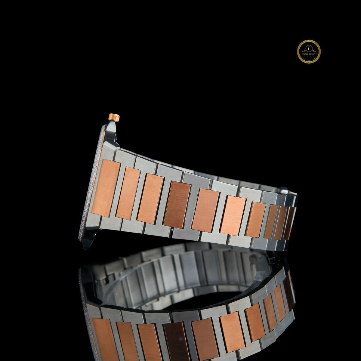 Men's Two-Tone Rose Gold Watch with Black Dial and Diamond Bezel - View 3