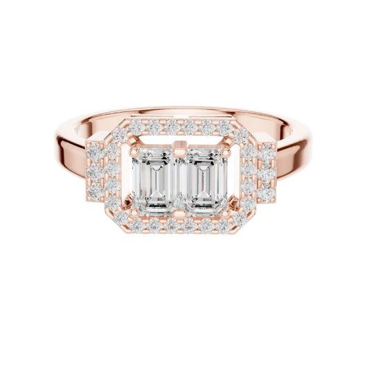Toi Et Moi Emerald Cut Lab Diamond Halo Engagement Ring - View 2