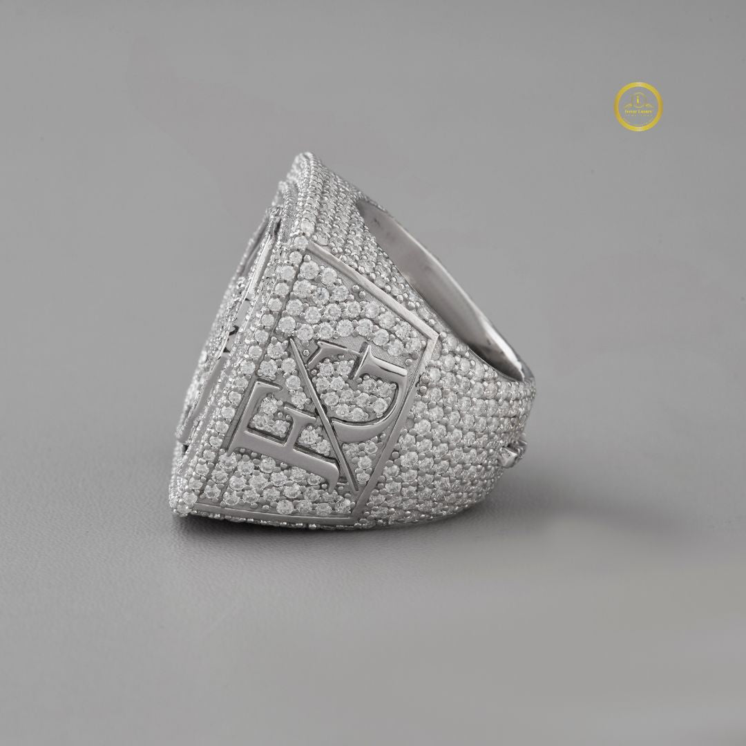 4.10 TCW Luxury Lab Diamond Encrusted Monogram Emblem Ring with Raised Signature Crest Design - View 4