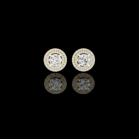 Radiant Aura Round Lab Diamond Stud Earrings with Double Halo Setting