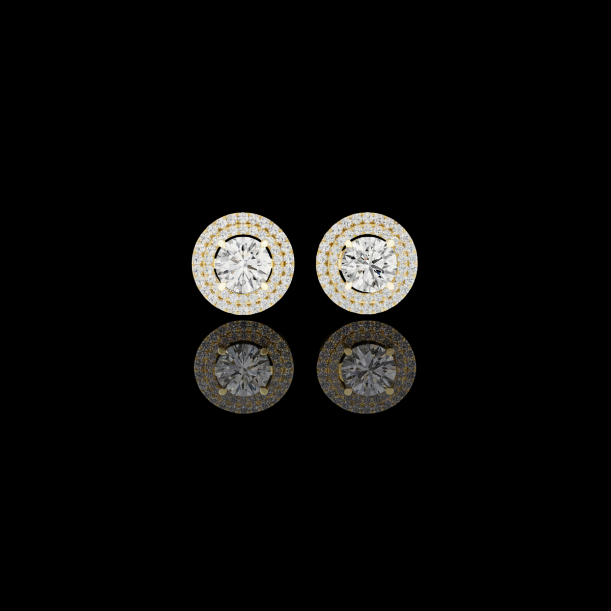 Radiant Aura Round Moissanite Diamond Stud Earrings with Double Halo Setting