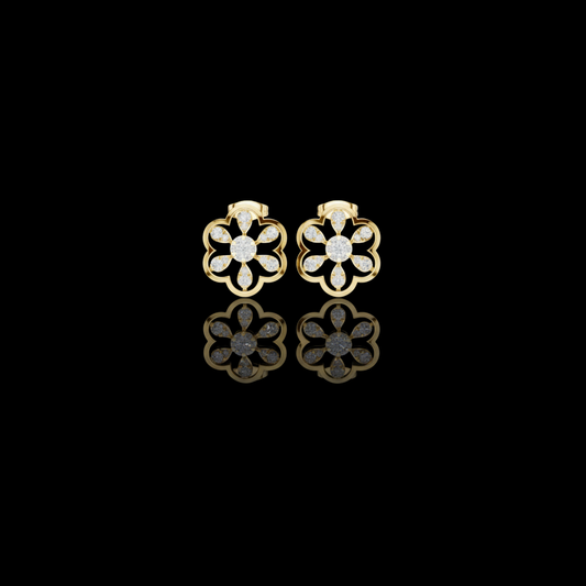 Scalloped Flower Petal Round Brilliant Cut Lab Diamond Stud Earrings Openwork Blossom