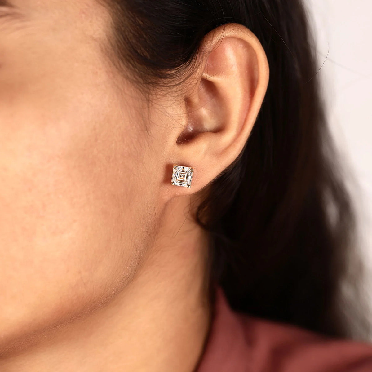 Asscher Cut Moissanite Diamond Solitaire Women's Earring - View 5