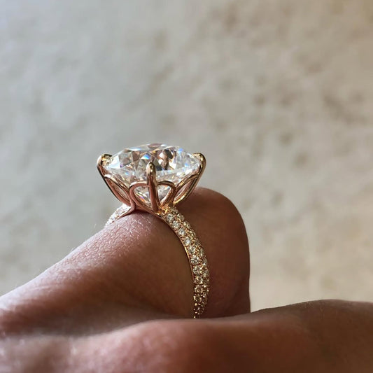 Halo Cushion Cut Moissanite Diamond Pave Engagement Ring - View 2