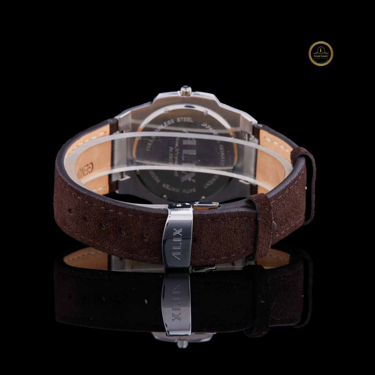 Luxury Silver Crystal Bezel Diamond Brown Strap Watch - View 4