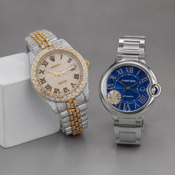 IVEVAR Elite Prestige Collection – Sapphire Blue Face Watch & Moissanite Diamond Two Tone Gold And Silver Watch By Ivevar