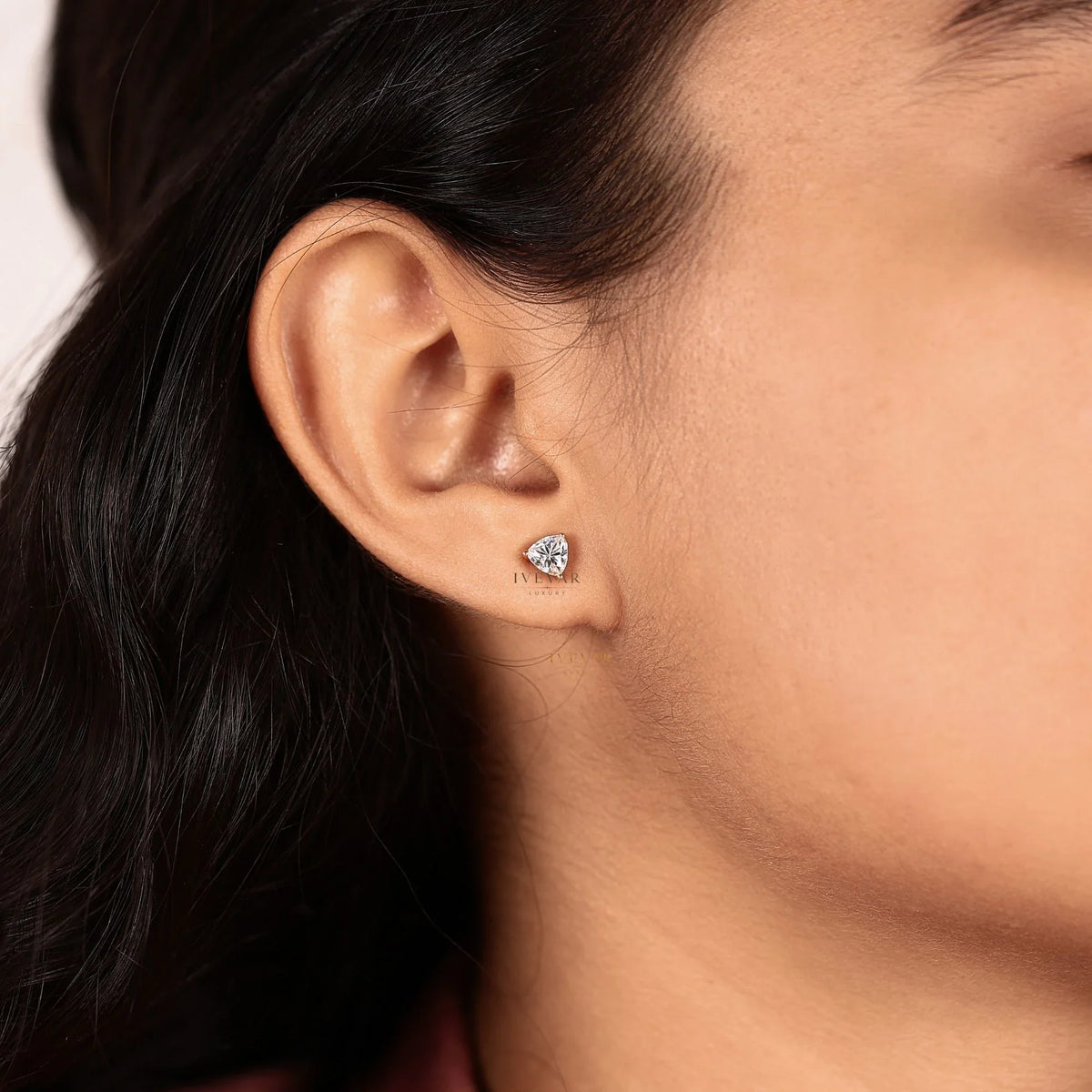 Trillion Cut Lab Grown Diamond Solitaire Stud Earrings For Women - View 5