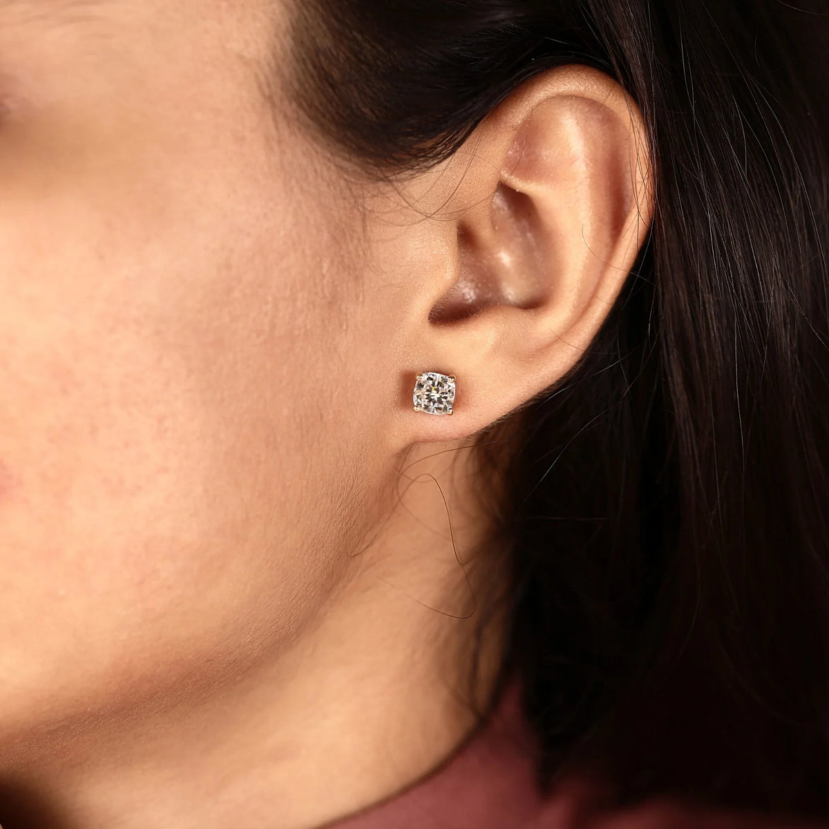 Cushion Cut Moissanite Diamond Solitaire Stud Earring - View 5