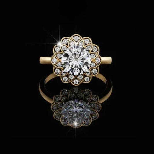 Floral Inspired Round Cut Moissanite Diamond Ring