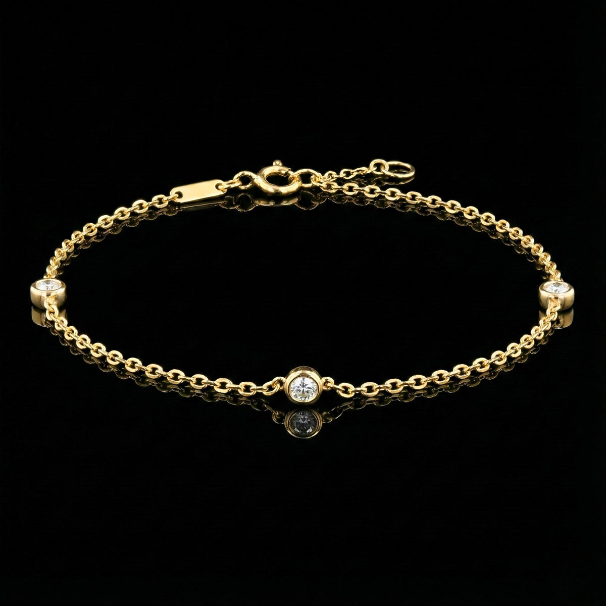 Three Bezel Set Round Moissanite Diamond Station Bracelet