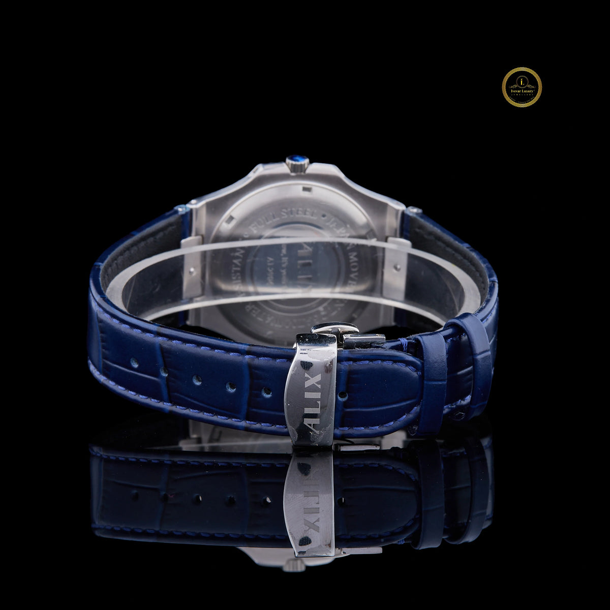 Luxury Diamond-Set Blue Dial Bezel Diamond Blue Leather Strap Watch - View 4