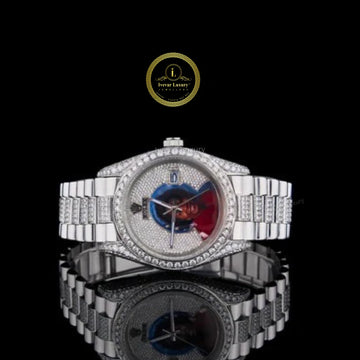 Custom Photo Dial Iced Out Diamond Luxury Watch with Silver Stainless Steel Bracelet