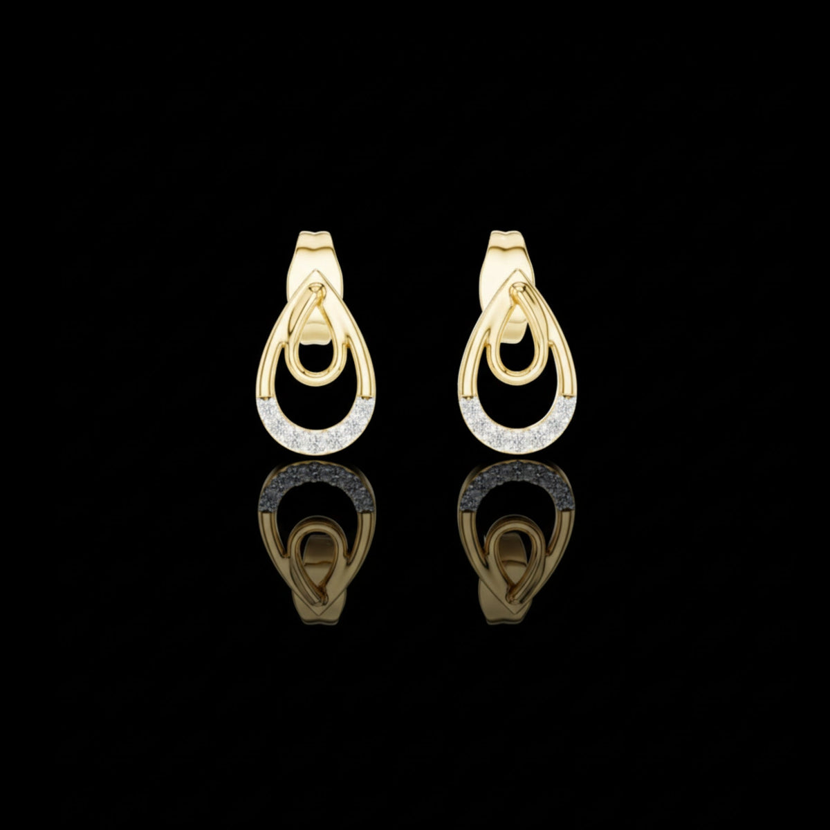 Iconic Loop Round Moissanite Diamond Stud Earrings with Interlinked Teardrop Elegance
