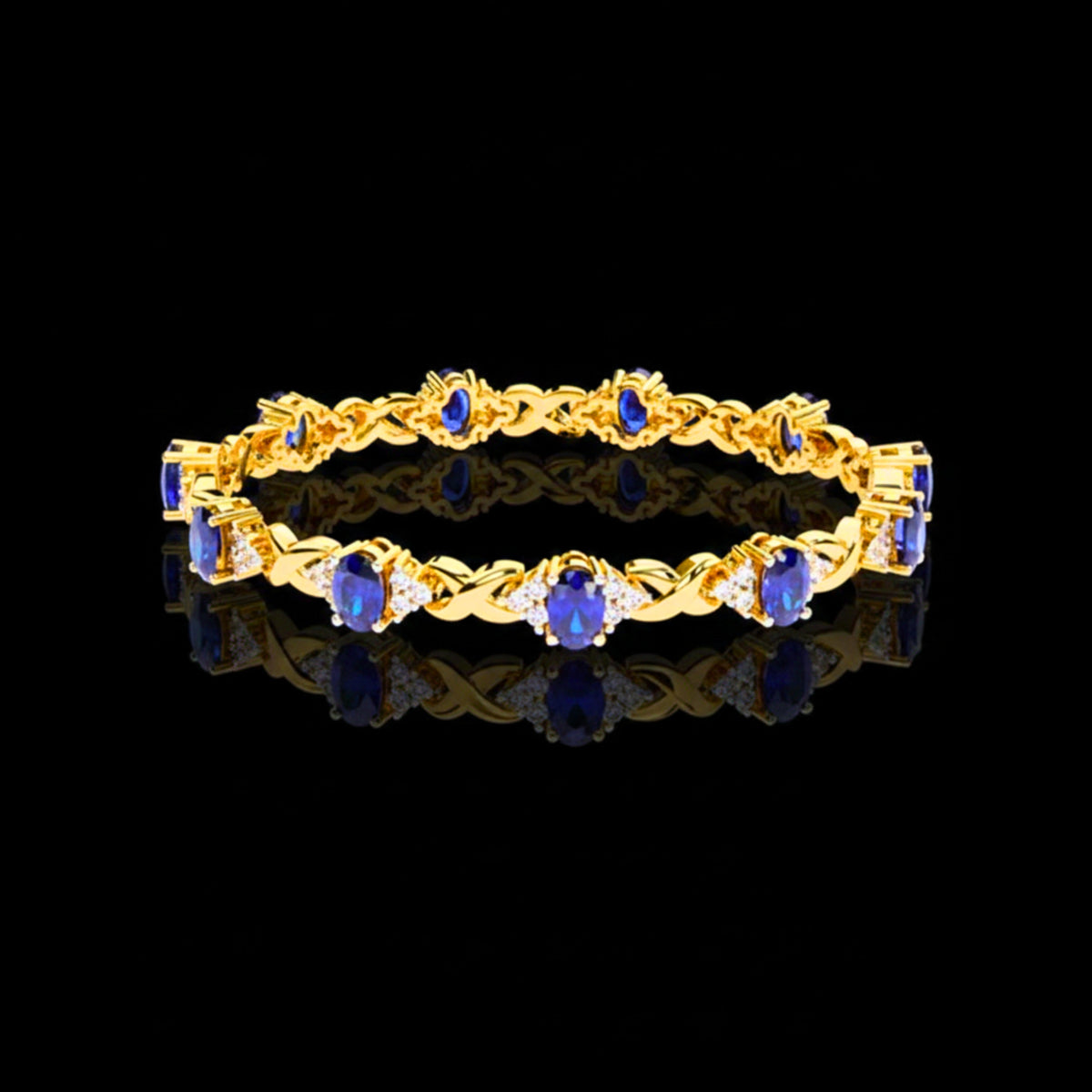 Oval Blue Moissanite Diamond Sapphire Infinity Link Bracelet
