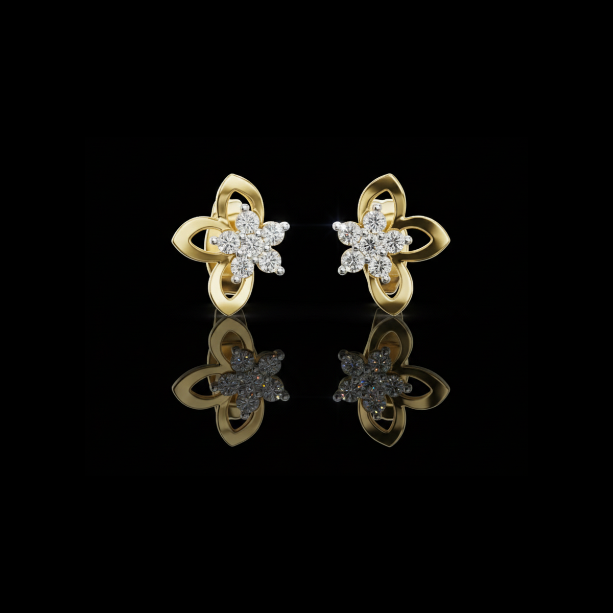 Celestial Floral Knot Round Moissanite Diamond Stud Earrings with Cluster Petals