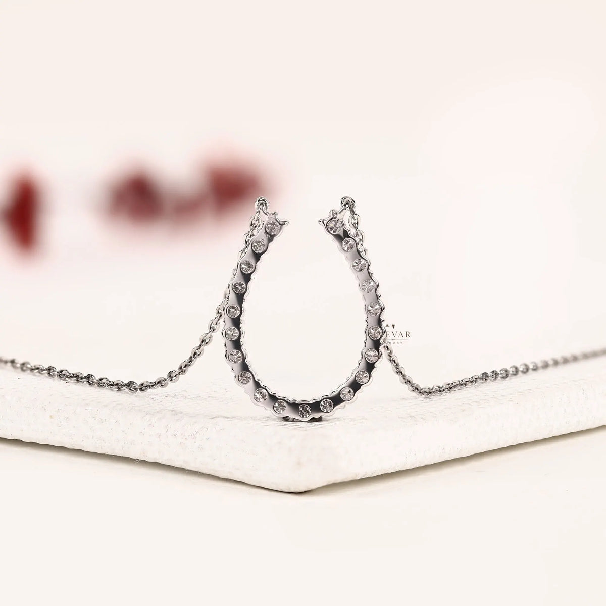 Open Teardrop Round Moissanite Diamond Pendant Necklace - View 4