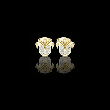 Regal Quartet Round Lab Diamond Stud Earrings with Sculpted Crest Design