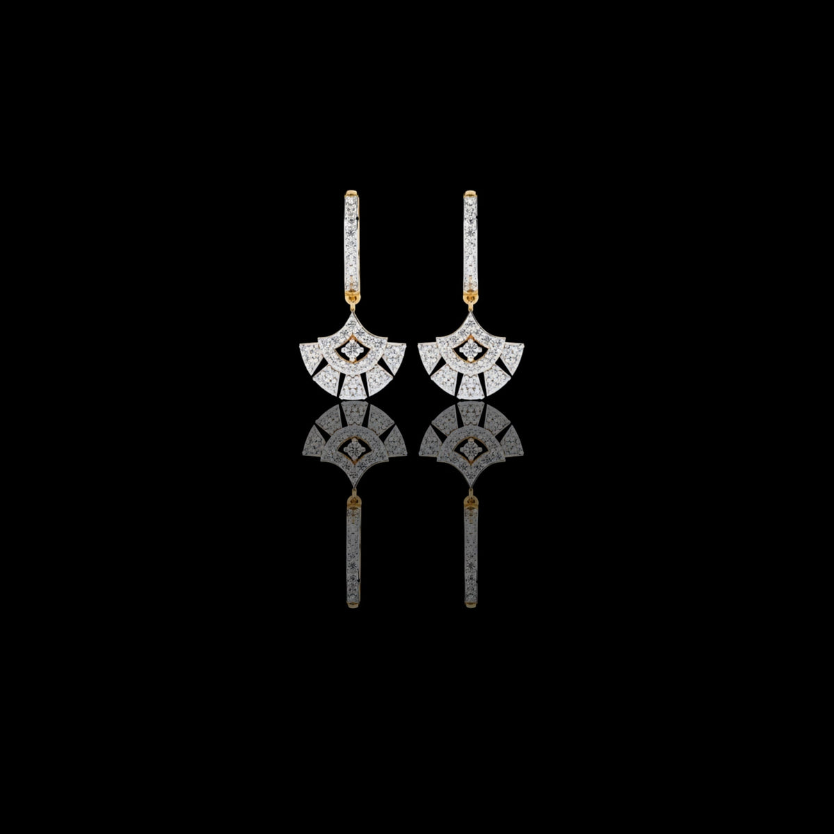 Geometric Fan Shaped Pave Round Cut Lab Grown Diamond Drop Earrings
