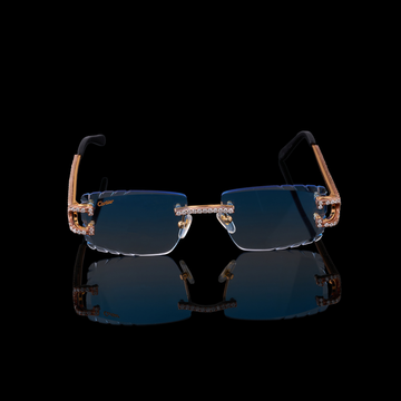 Iced Out Custom Diamond Sunglasses with Blue Rimless Lenses By Ivevar