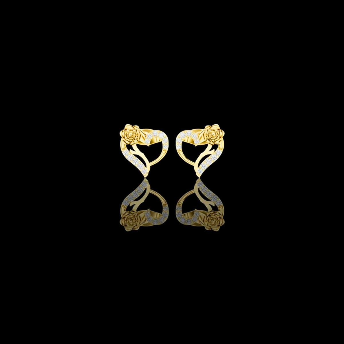 Rose Flower Heart Round Brilliant Cut Lab Diamond Stud Earrings Floral Openwork