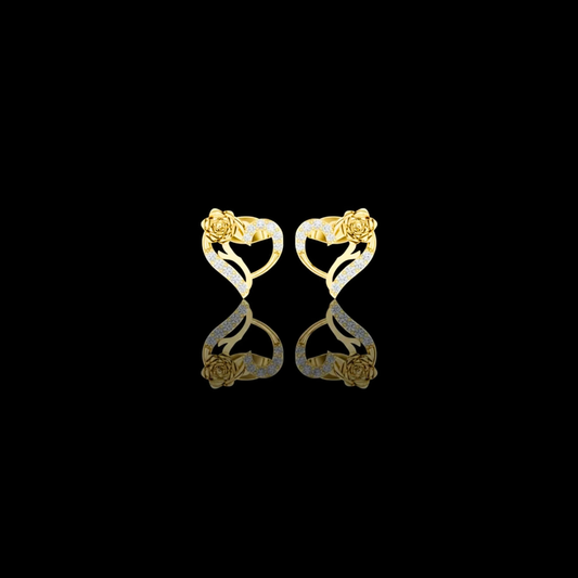 Rose Flower Heart Round Brilliant Cut Lab Diamond Stud Earrings Floral Openwork