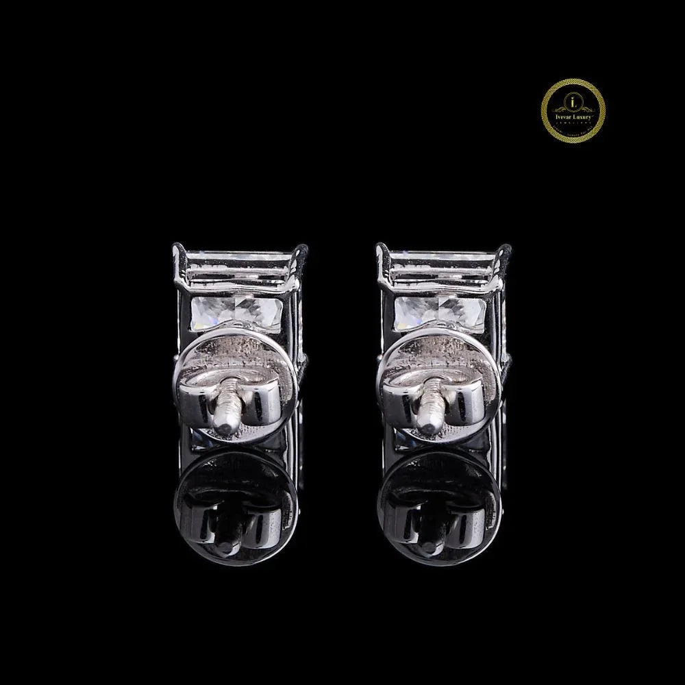 Princess Lab Diamond Classic Solitaire Stud Earrings with Four Prong Crown - View 4