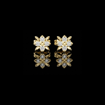 Leaf Petal Round Lab Diamond Flower Stud Earrings with Cluster Center