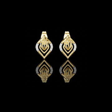 Layered Leaf Round Lab Diamond Geometric Stud Earrings with Pavé Detail