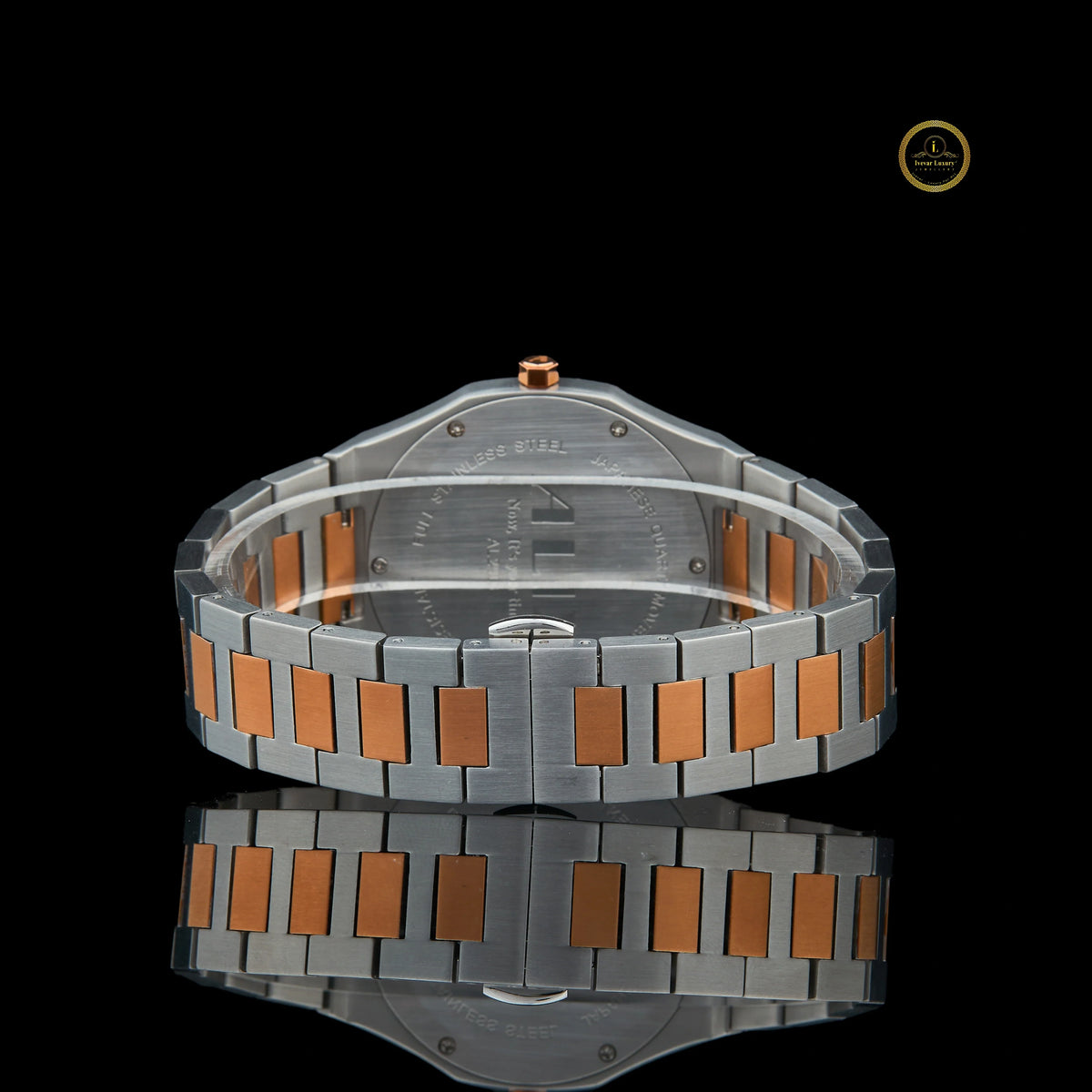 Men's Two-Tone Rose Gold Watch with Black Dial and Diamond Bezel - View 4