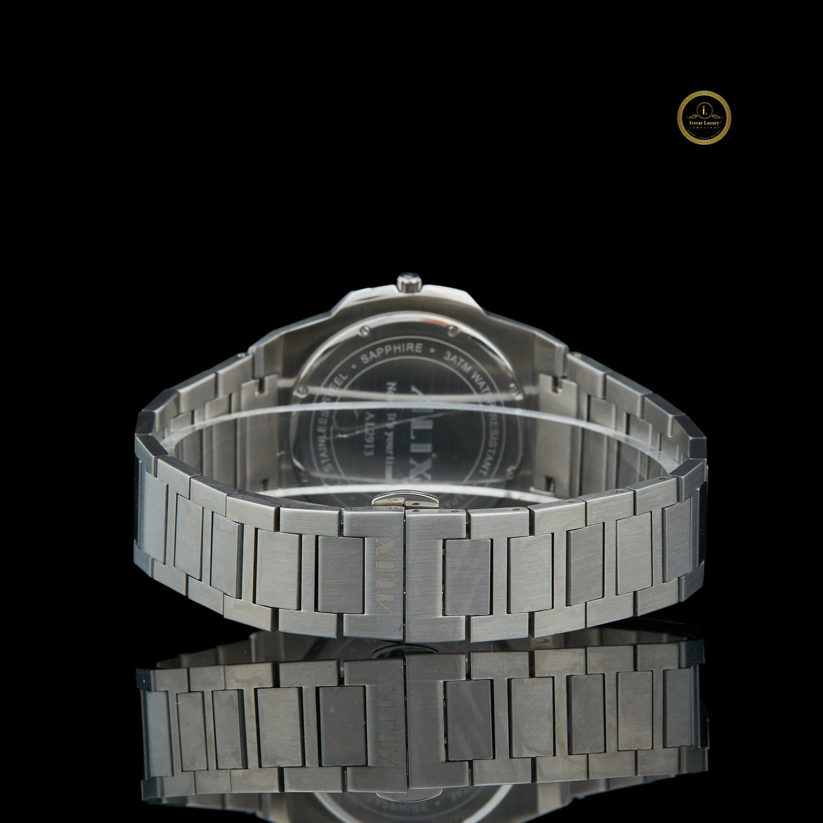 Men's Silver Stainless Steel Watch with Green Dial and Diamond Bezel - View 4