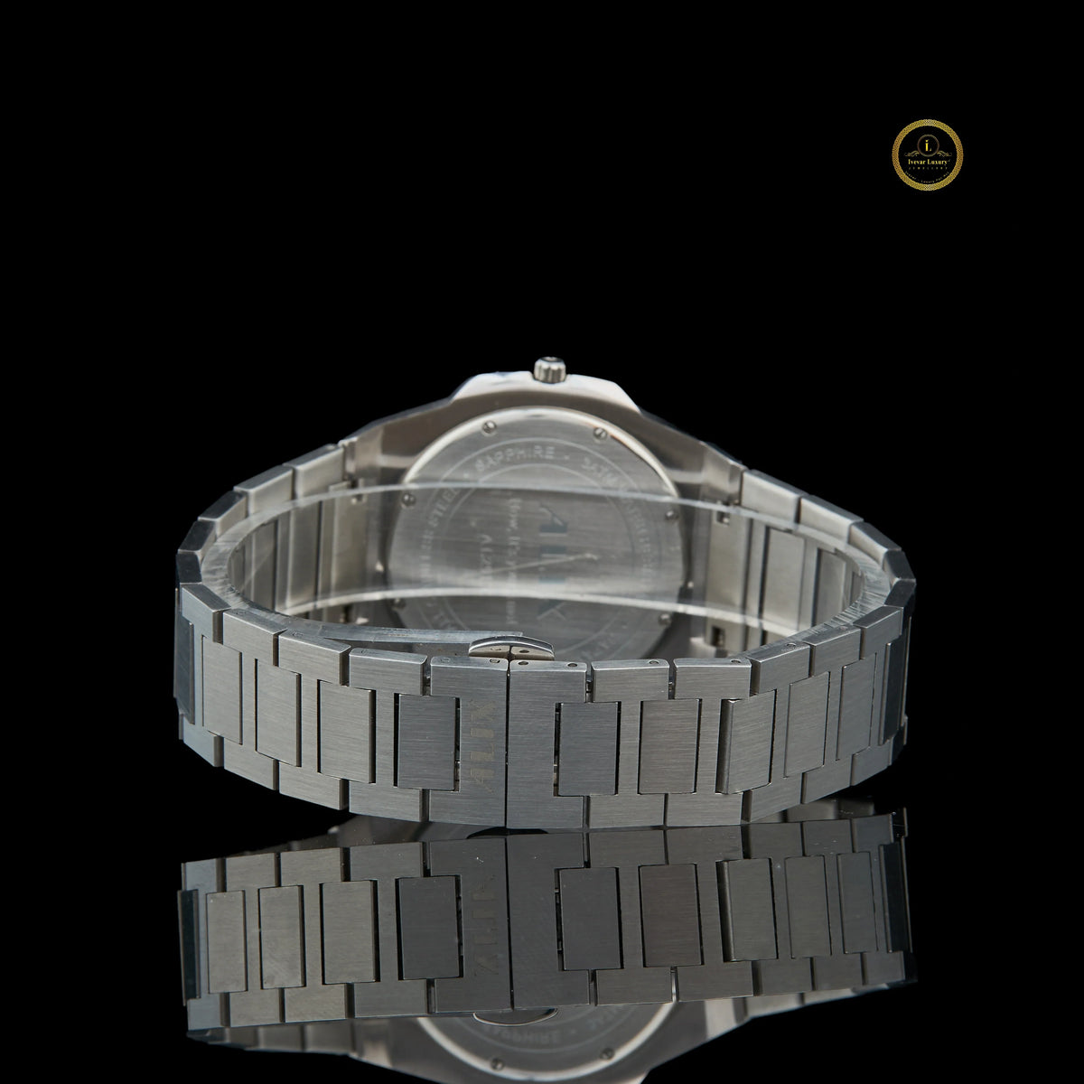 Men's Silver Stainless Steel Watch with Teal Dial and Diamond Bezel - View 4