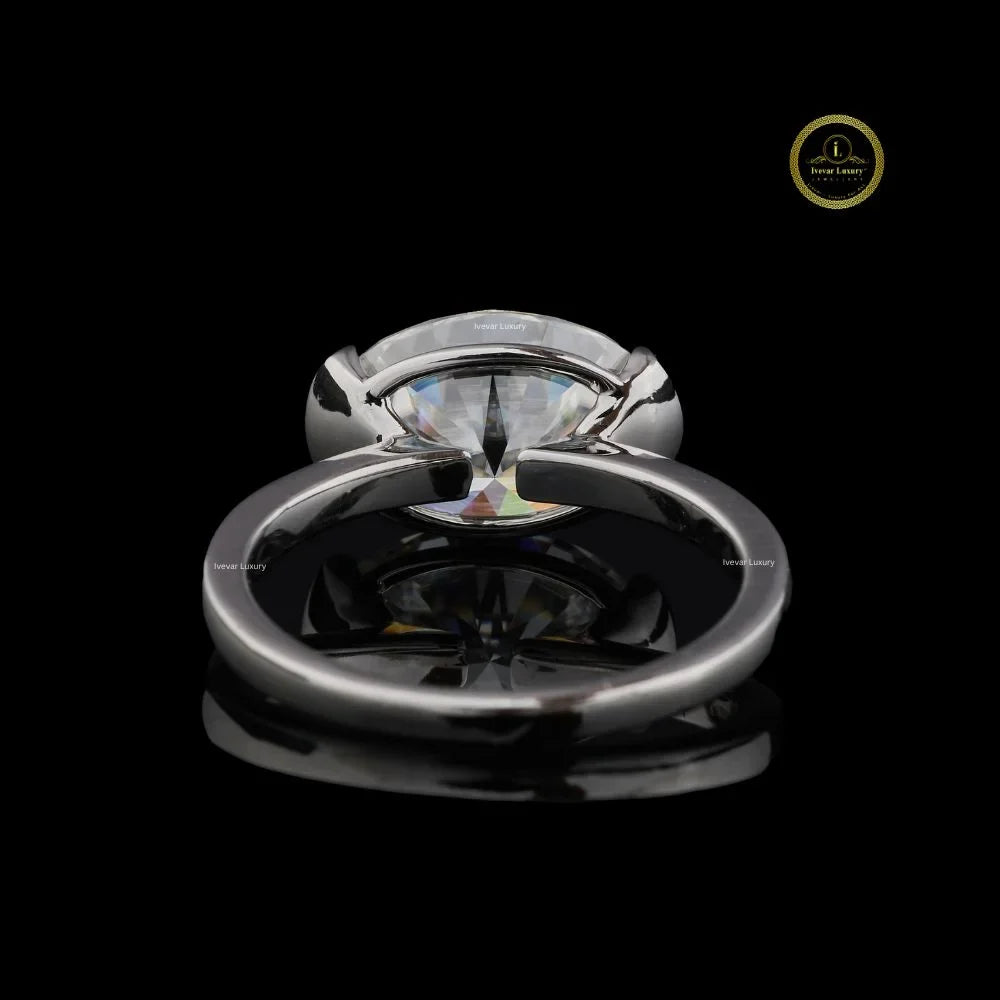 Modern East West Oval Moissanite Diamond Semi Bezel Ring - View 4